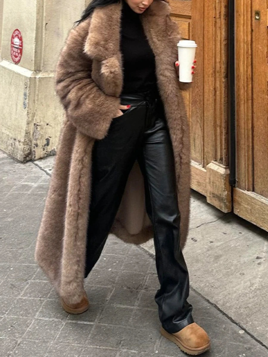 Textured Wide-Collar Long Coat