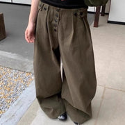 Button-Front Wide-Leg Pants