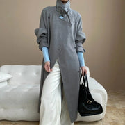 Asymmetric Button-Front Long Coat