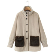 Ribbed-Trim Button-Front Jacket