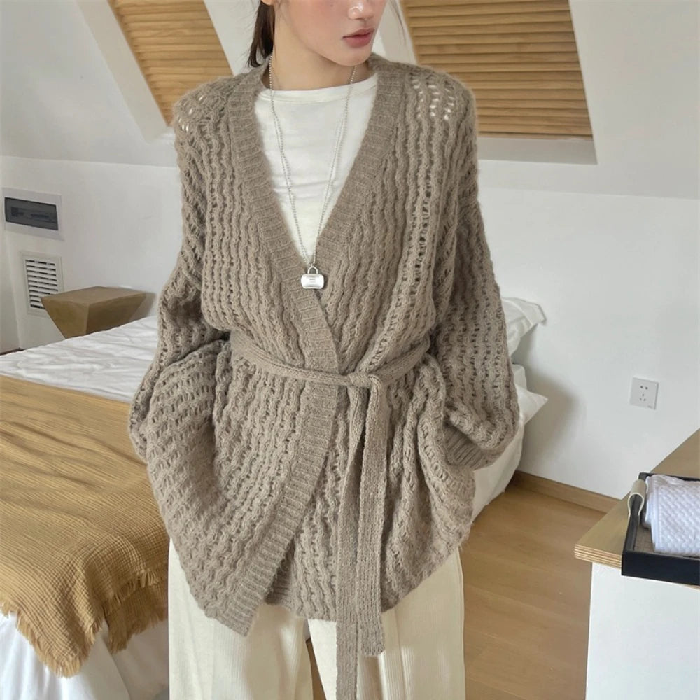 Chunky-Knit Tie-Waist Cardigan