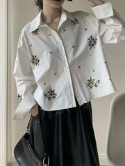 Embellished Glossy Cropped Shirt