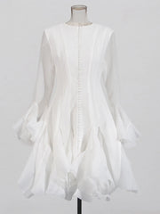 Ruffled Button-Front Long-Sleeve Dress