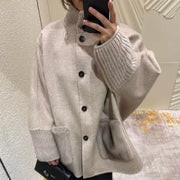 Ribbed-Trim Button-Front Jacket