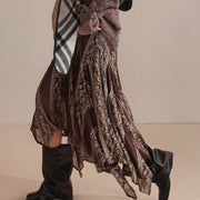 Lace-Panel Asymmetric Midi Skirt
