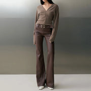 Glossy Flared-Leg Pants