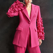 Ruffle-Sleeve Single-Button Blazer