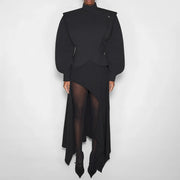Stand-Collar Balloon-Sleeve Jacket