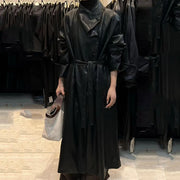 Asymmetric-Collar Tie-Waist Trench Coat