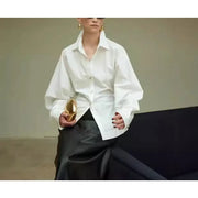 Gathered-Waist Long-Sleeve Shirt