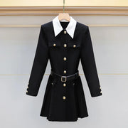 Contrast-Collar Pleated Mini Dress