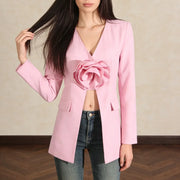 Rosette V-Neck Longline Blazer