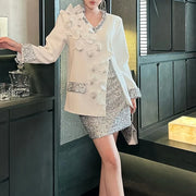 Contrast-Trim Jacket and Skirt Set