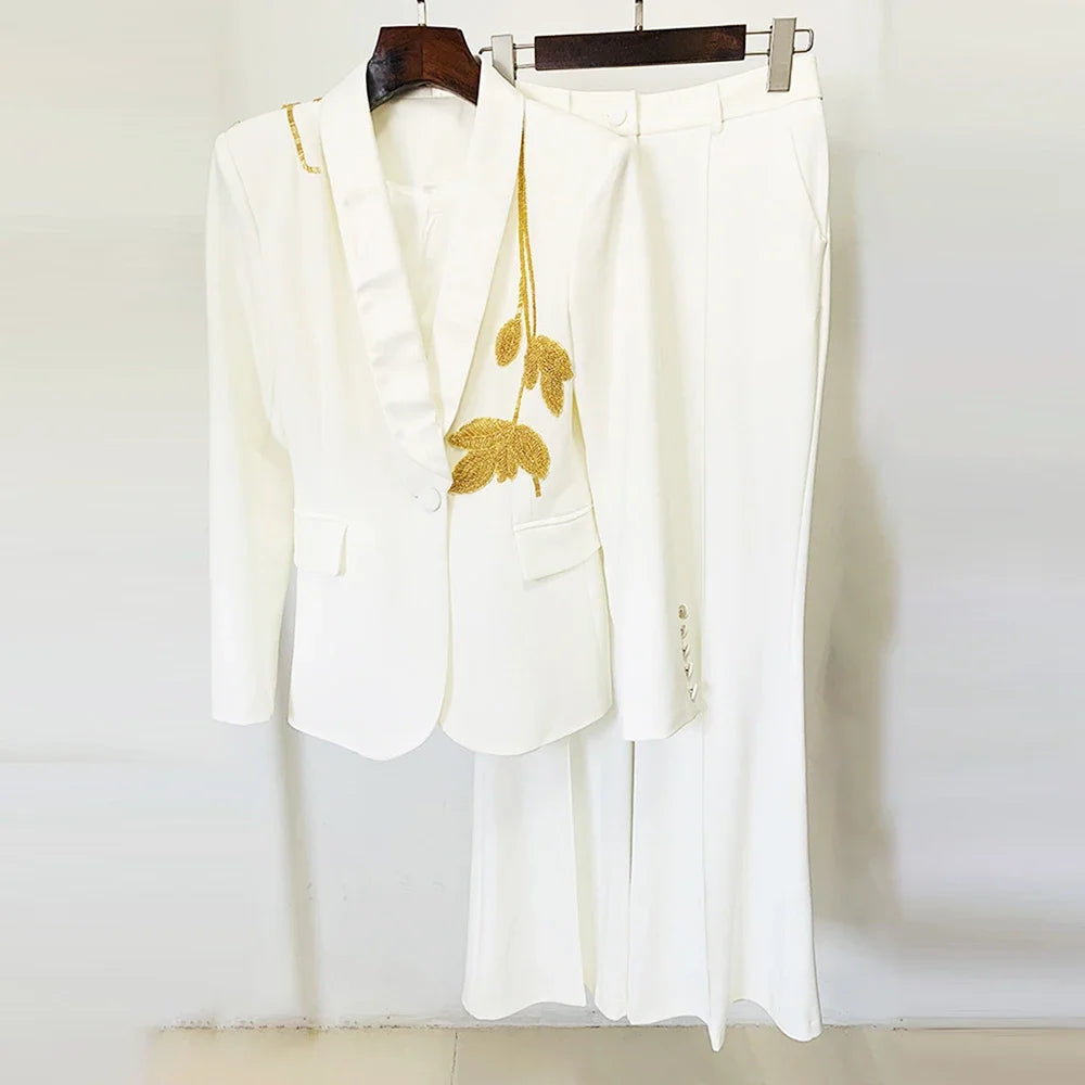 Embroidered Blazer and Pants Set