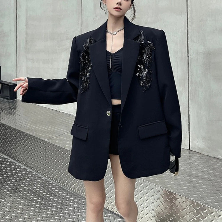 Embellished-Shoulder Single-Button Blazer