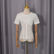 Lace-Waist Short-Sleeve Top