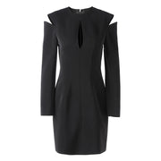 Cutout-Shoulder Long-Sleeve Mini Dress
