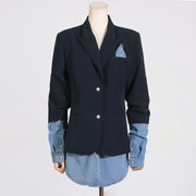 Contrast-Cuff Layered-Hem Blazer