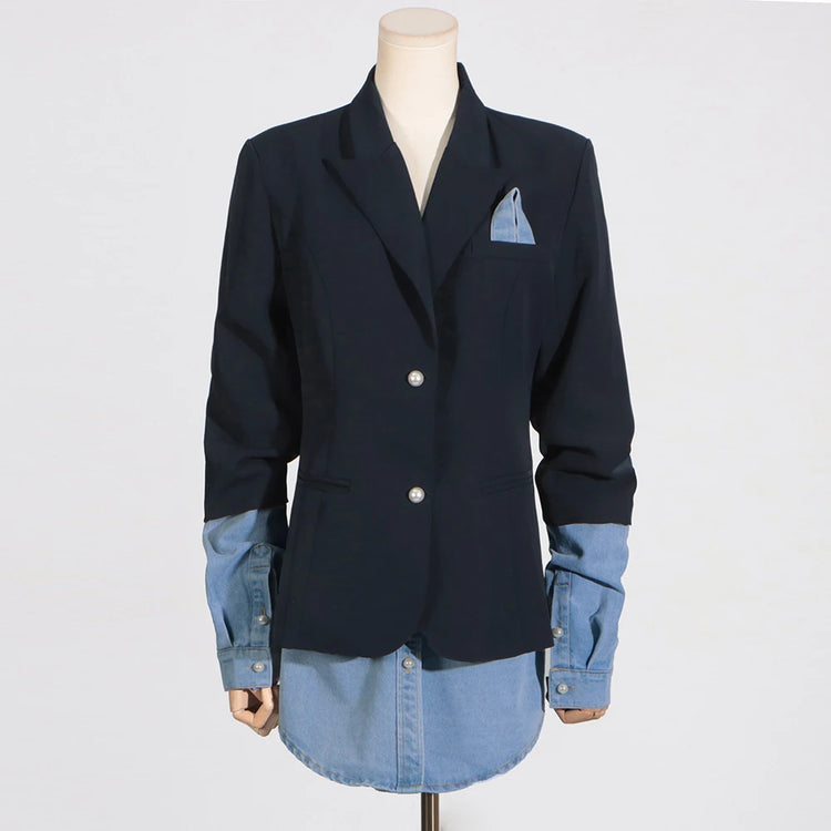 Contrast-Cuff Layered-Hem Blazer