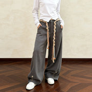Button-Hem Wide-Leg Pants